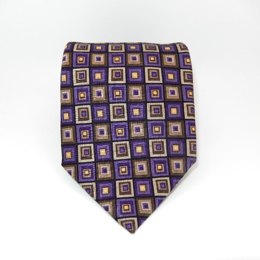 J.Z. Richards / Silk Designer Necktie / Purple, Grey, Black / L-60" x W-3.75"
